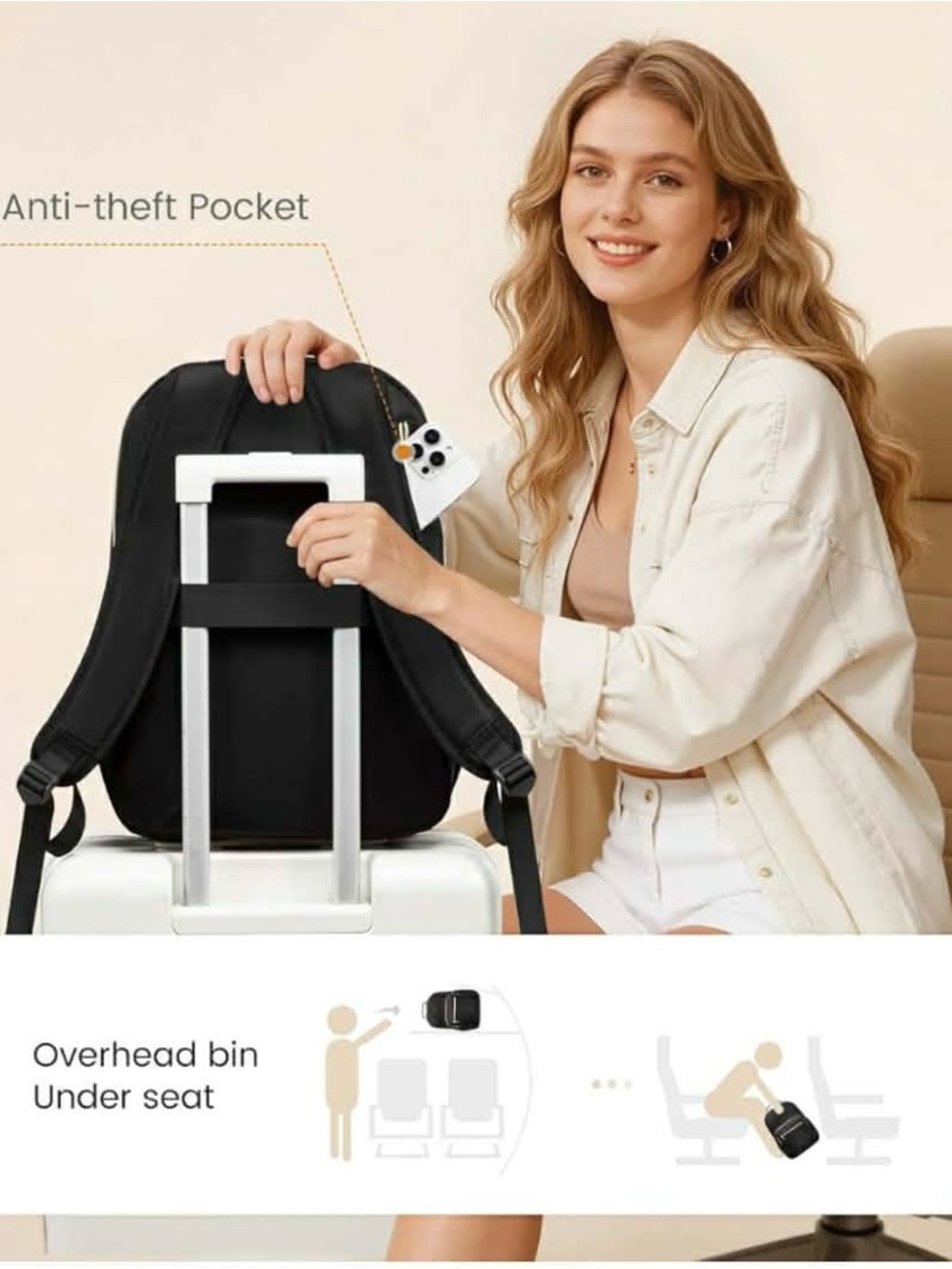 Lovevook Black Quilted Laptop Backpack with Giant Tumbler Holder - Picture 5 of 9